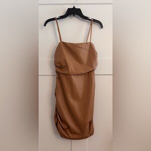 Chic Tan Vegan Leather Mini Dress
